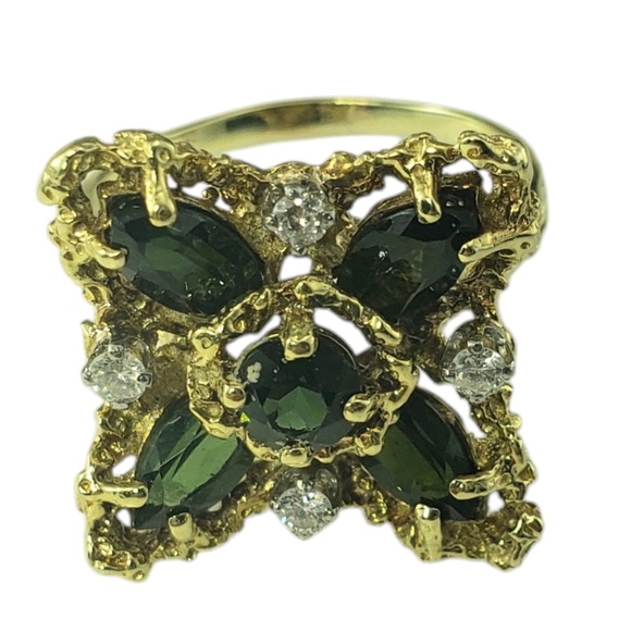 14K Yellow Gold Green Tourmaline & Diamond Ring Size 9.25 #20715 - Picture 2 of 9